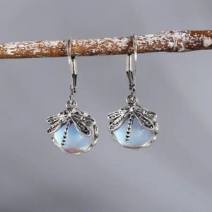 Vintage Dragonfly Moon Stone Earrings